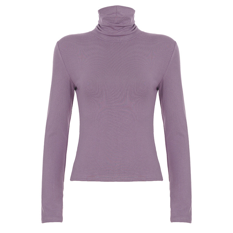 High Neck Slim Fit Knit Top Long Sleeve T-Shirt Women's Fashion Casual Wear