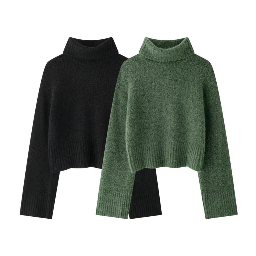 Collar long sleeved pullover knitted sweater for women
