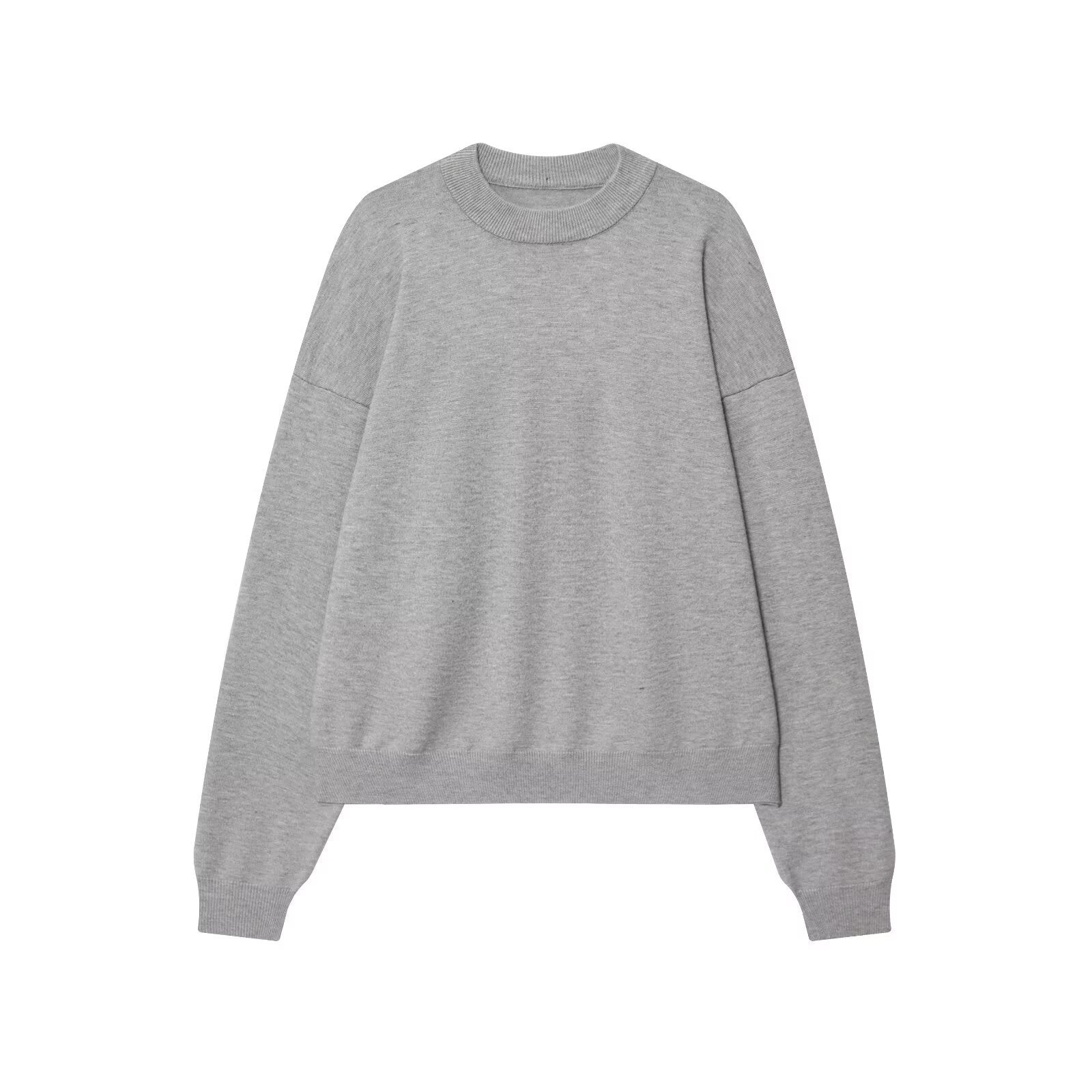 Solid color pullover round neck two-color ribbed sweatshirt for women