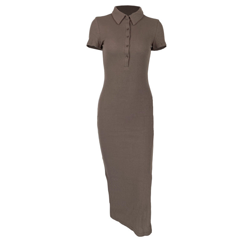 Women's collar short sleeved slit dress