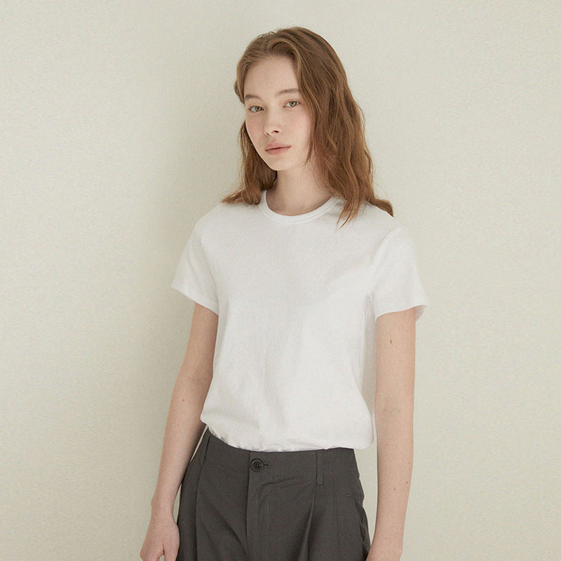 Linen Cotton Knit Women's T-Shirt Summer Round Neck Regular Shoulder Commuter Top Simple Straight Tube Fresh Linen Short Sleeve