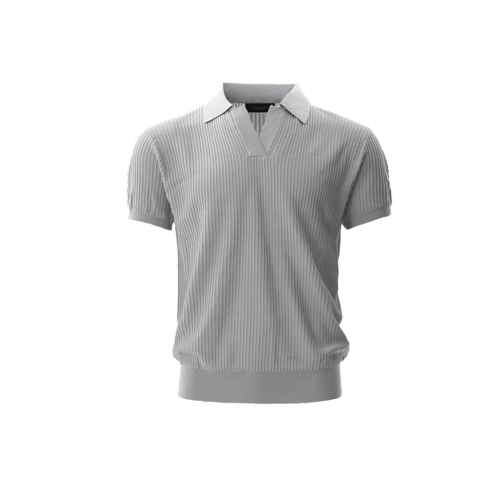Striped texture lapel short sleeved men