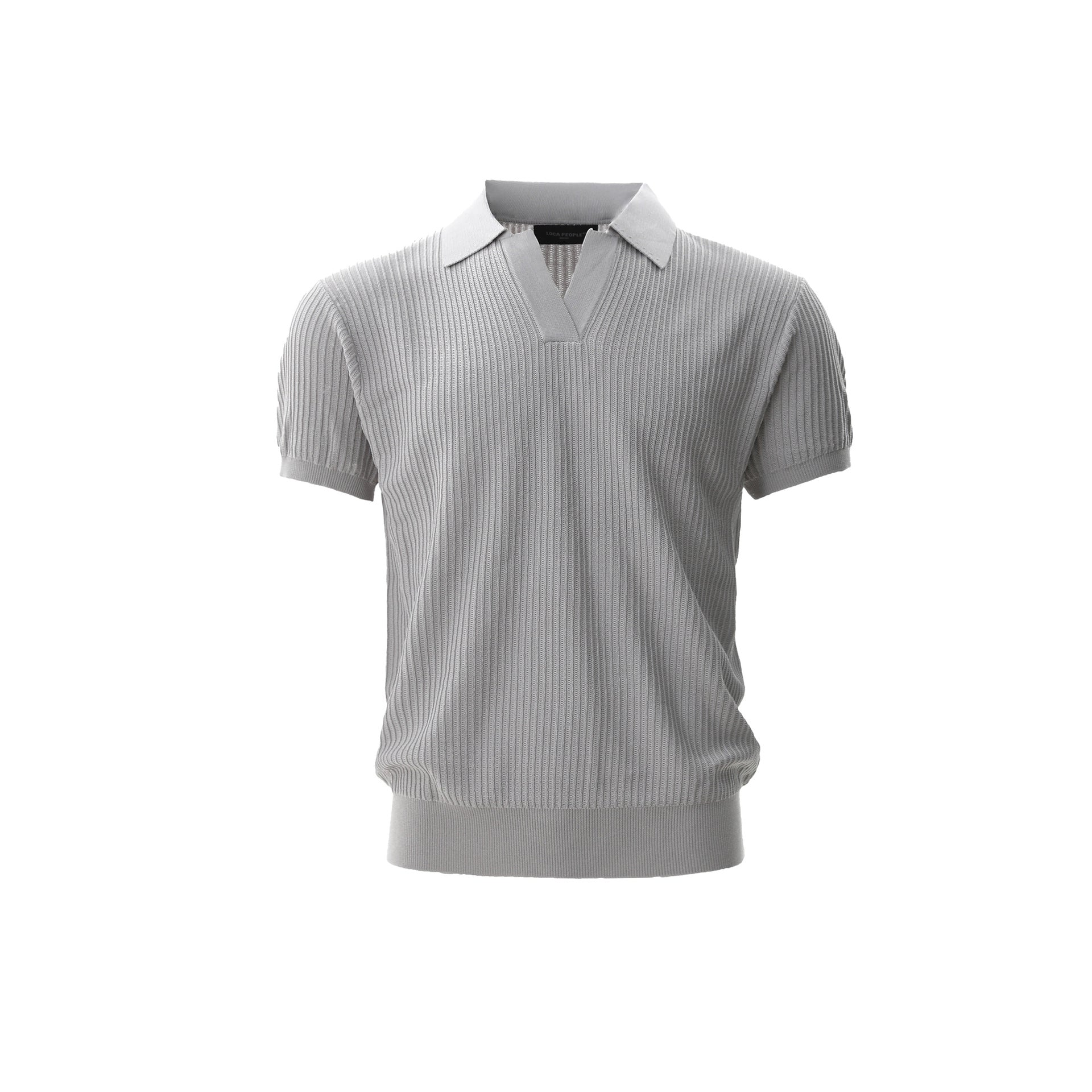 Striped texture lapel short sleeved men
