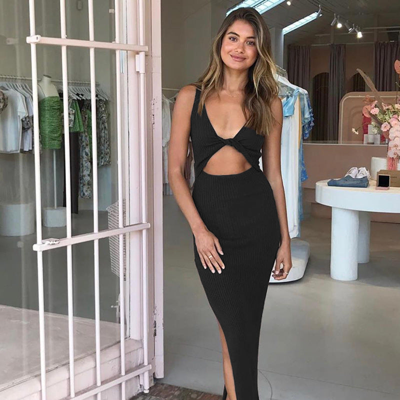 Women's sexy twisted slit slim fit dress