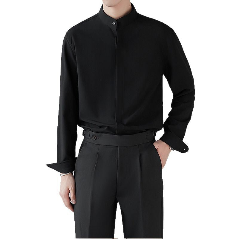 Men's long sleeved stand up collar shirt casual top