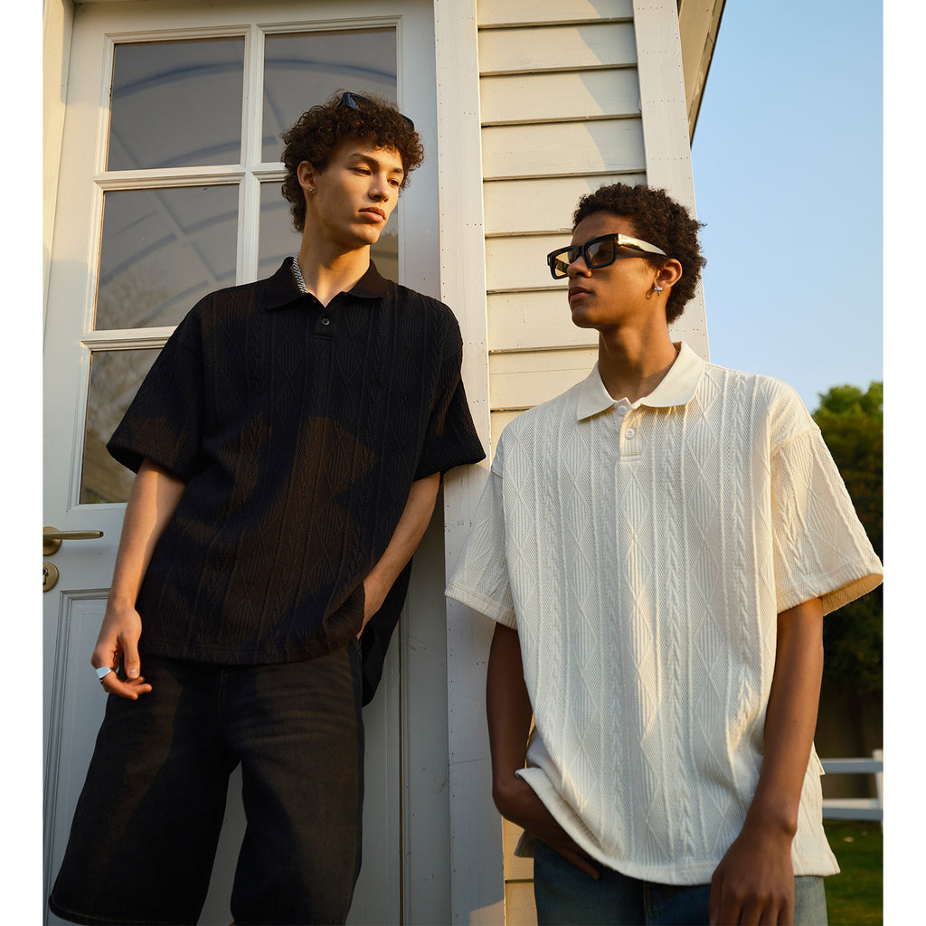 Polo shirt men's waffle texture loose short sleeved workwear t-shirt