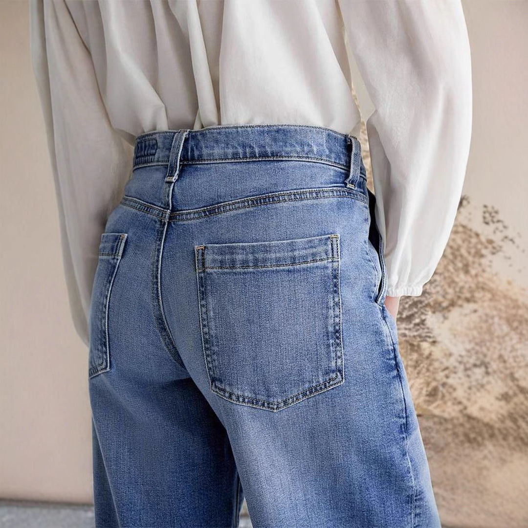 Spring new long straight leg high waisted casual pants for women