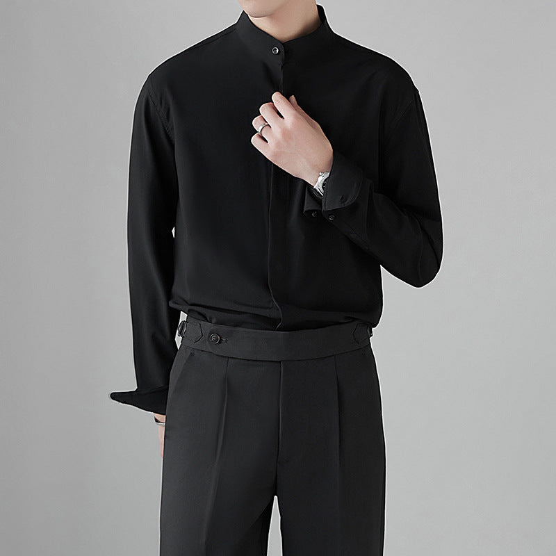 Men's long sleeved stand up collar shirt casual top