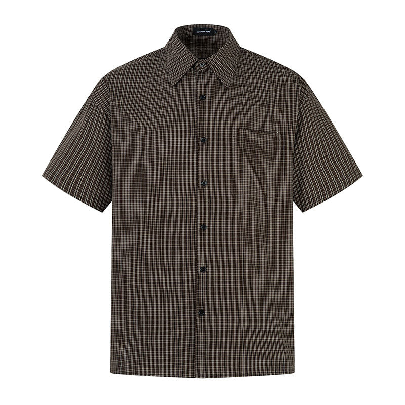 Original High Street Retro Plaid Short Sleeve Shirt  Half Sleeve Shirt Men