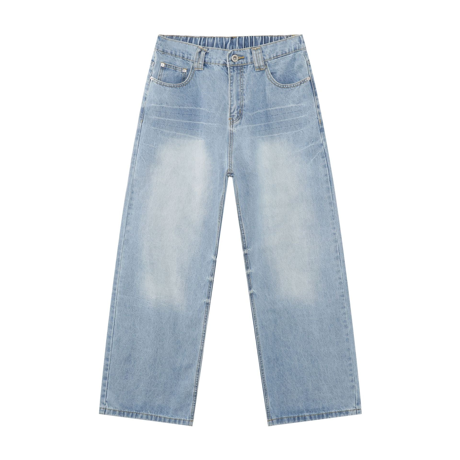Nirben Denim | New American Basic Versatile Retro Washed Semi-Elastic Waist Loose Wide-Leg Jeans
