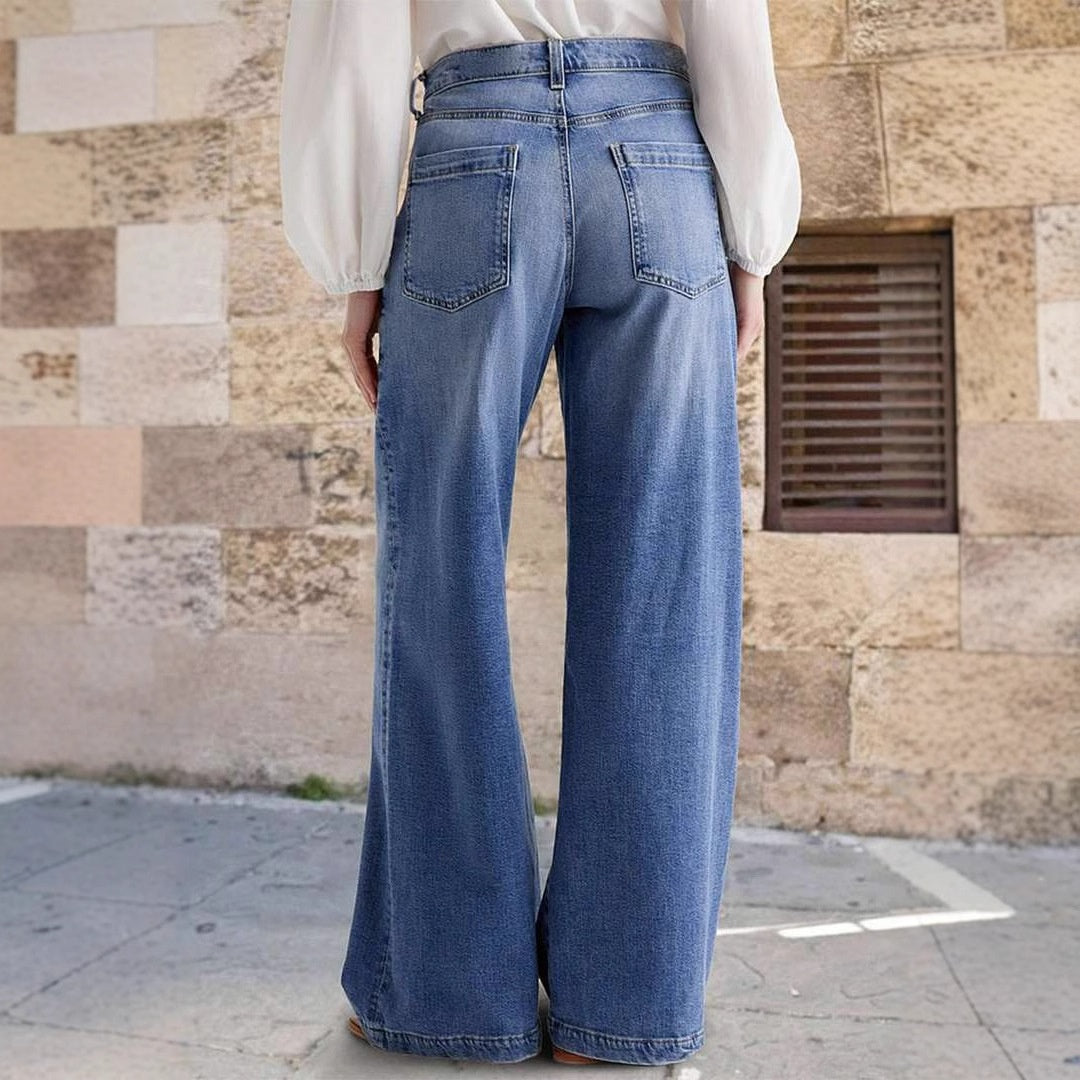 Spring new long straight leg high waisted casual pants for women