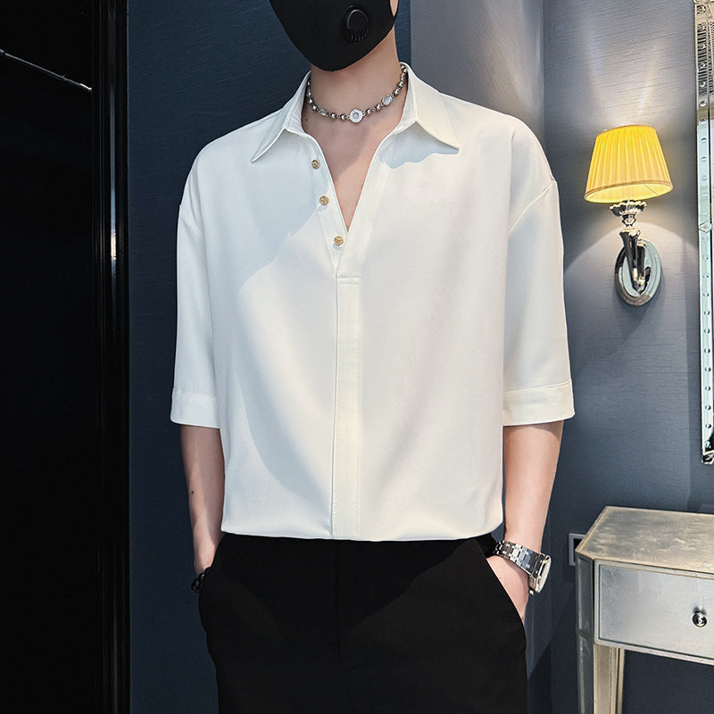 Men's short sleeved ice silk shirt mid sleeved top