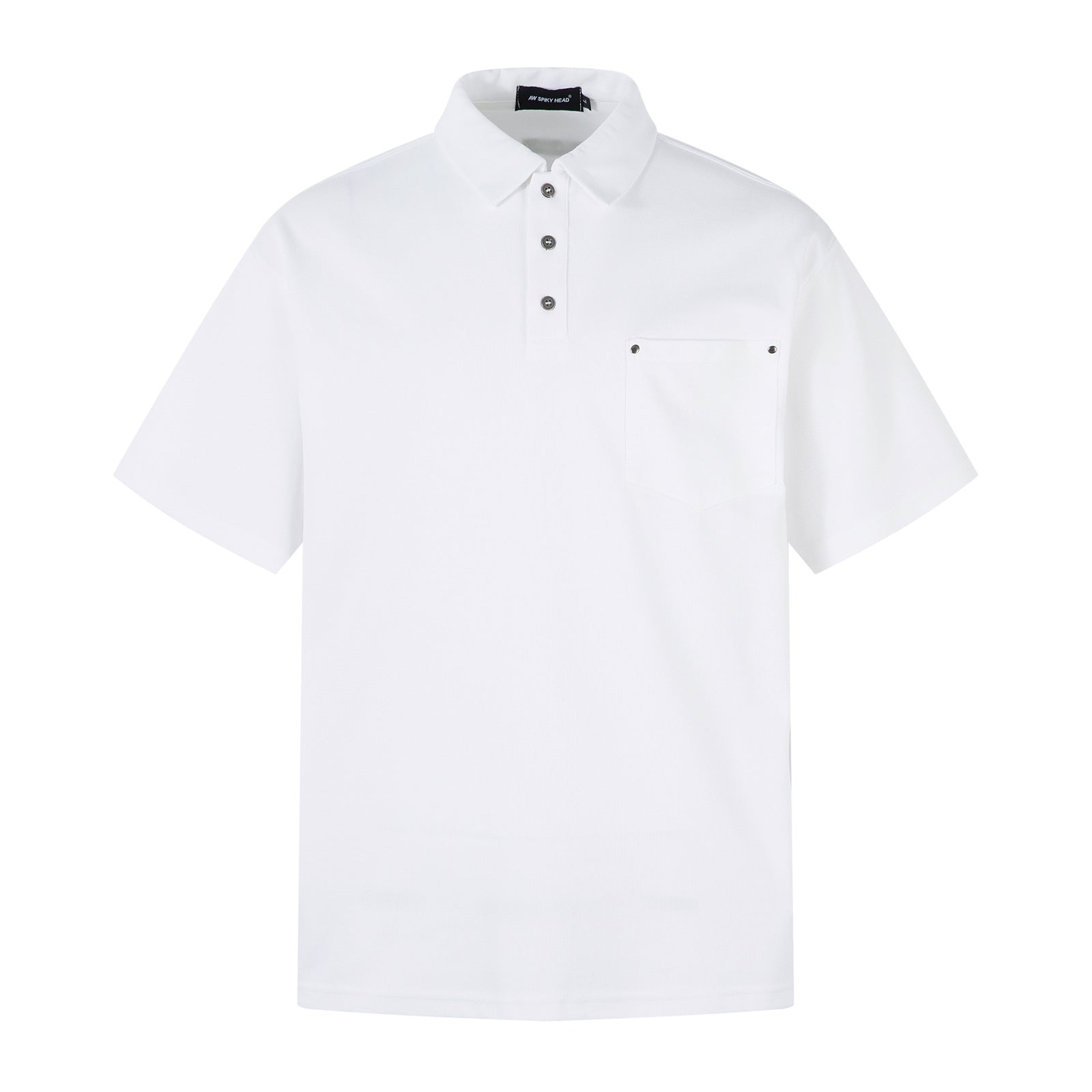 Simple Metal Decorated Turn-Down Collar Heavyweight Short Sleeve T-Shirt Men's Couple Casual Loose Fit