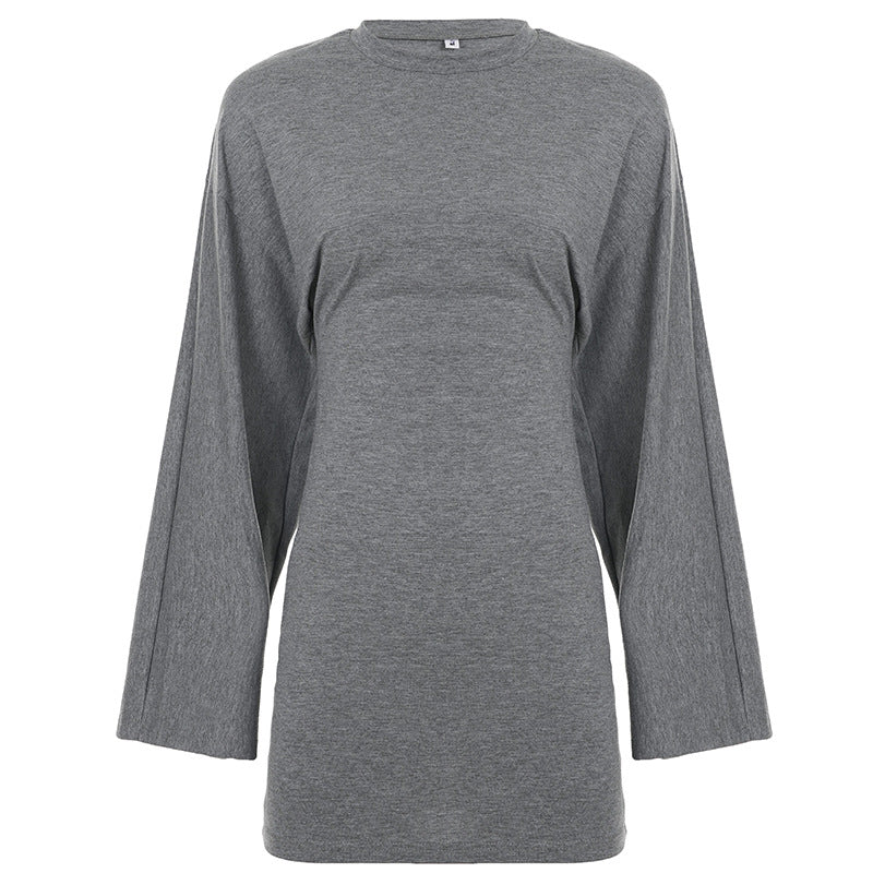 Round Neck Flared Sleeve Fitted Dress Elegant Commute Short Bodycon Dress