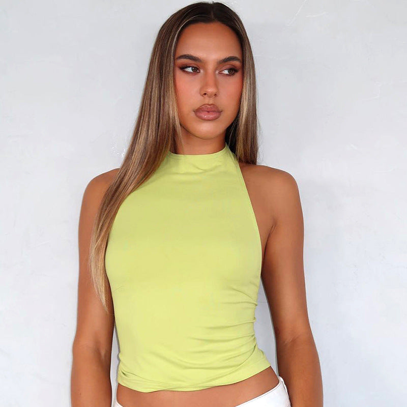 Women's Summer New Pure Color Halter Backless Waist-tied Sexy Tank Top