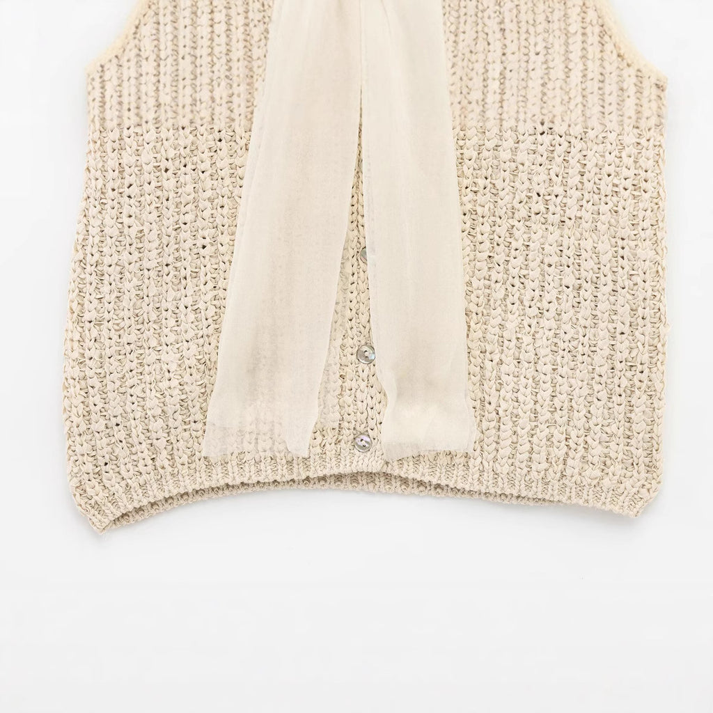 Fashionable transparent stiff yarn bow decoration knitted jacket