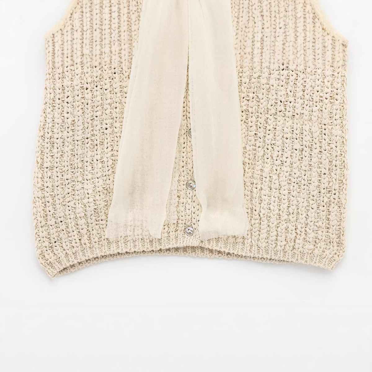Fashionable transparent stiff yarn bow decoration knitted jacket