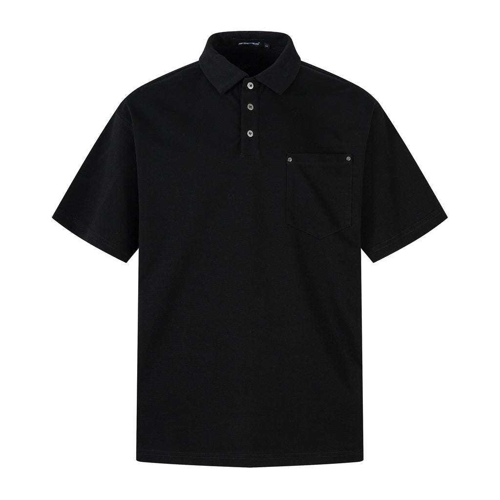 Simple Metal Decorated Turn-Down Collar Heavyweight Short Sleeve T-Shirt Men's Couple Casual Loose Fit