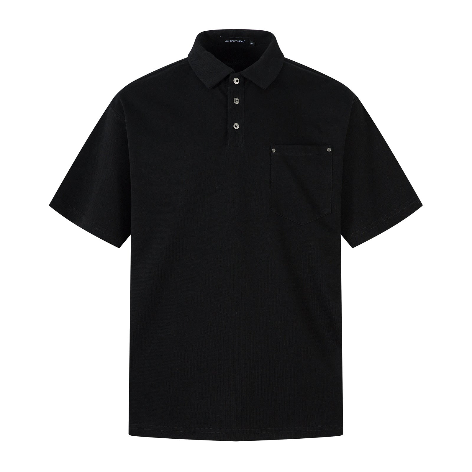 Simple Metal Decorated Turn-Down Collar Heavyweight Short Sleeve T-Shirt Men's Couple Casual Loose Fit