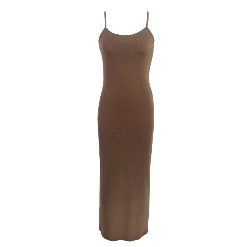 Women's solid color suspender dress