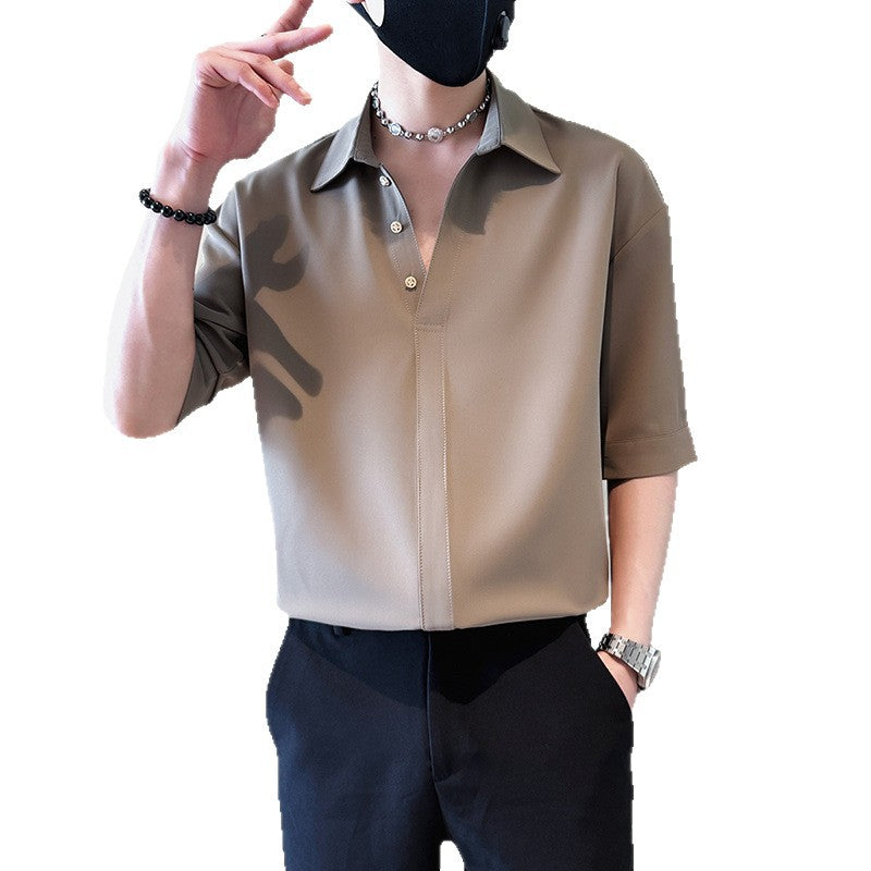 Men's short sleeved ice silk shirt mid sleeved top