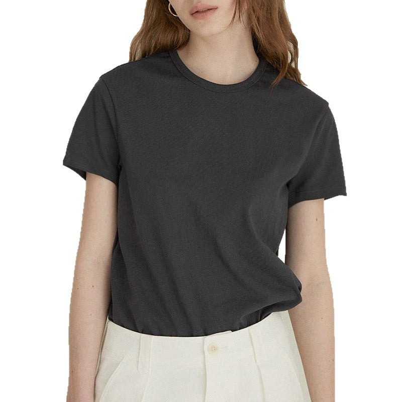 Linen Cotton Knit Women's T-Shirt Summer Round Neck Regular Shoulder Commuter Top Simple Straight Tube Fresh Linen Short Sleeve