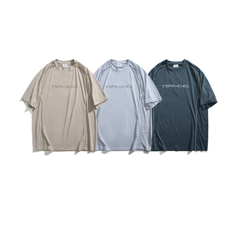 Letter printed round neck loose casual short sleeved shirt