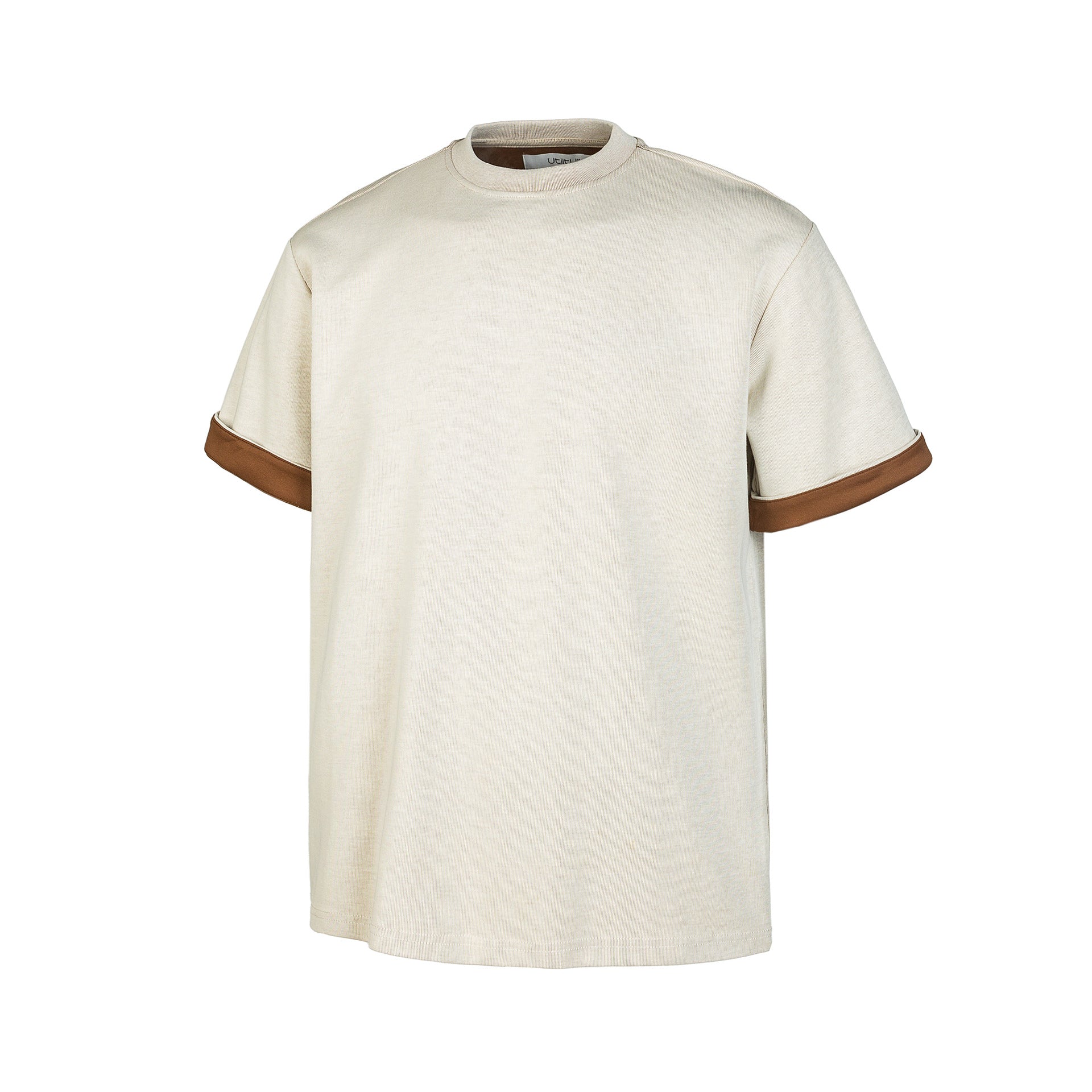 Color blocking rolled cuffs small collar loose short sleeves