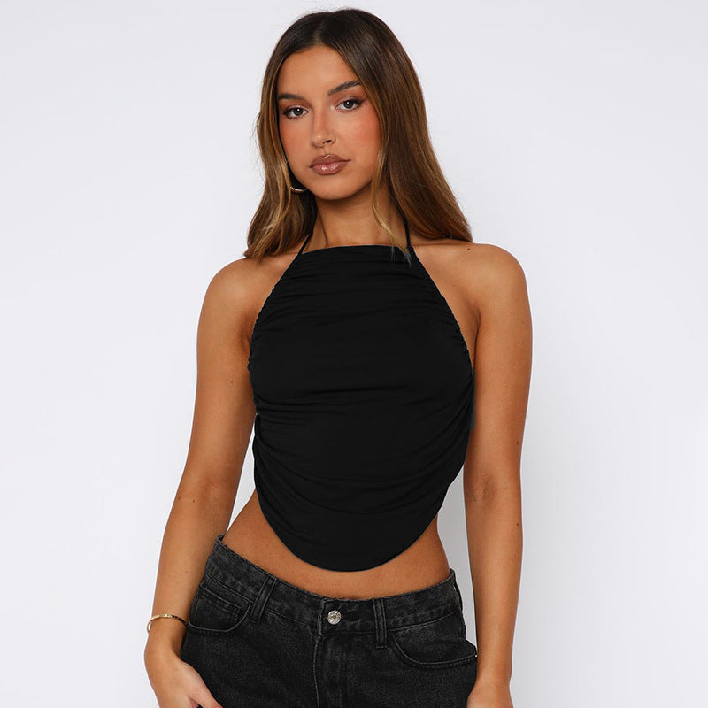 Women's  Pure Color Halter Sleeveless Crop Top Sexy Strap Tank Top