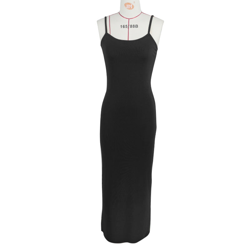 Women's solid color suspender dress
