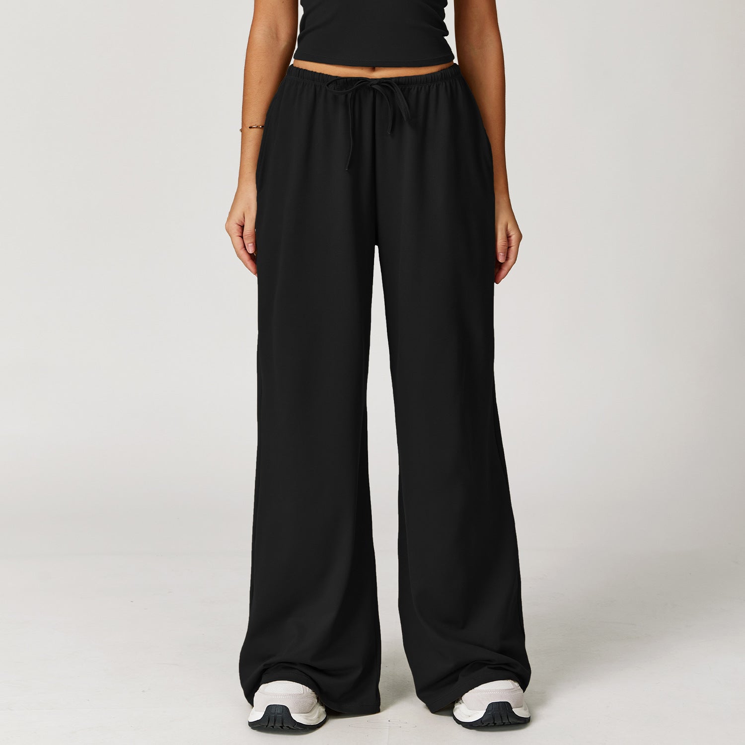 Long Pants Loose Wide-Leg Casual Trousers for Women Fitness Elastic Drawstring Long Pants