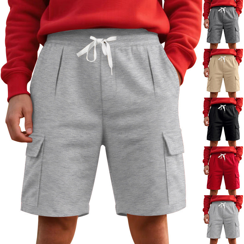 Loose workwear with multiple pockets and straight leg shorts for men
