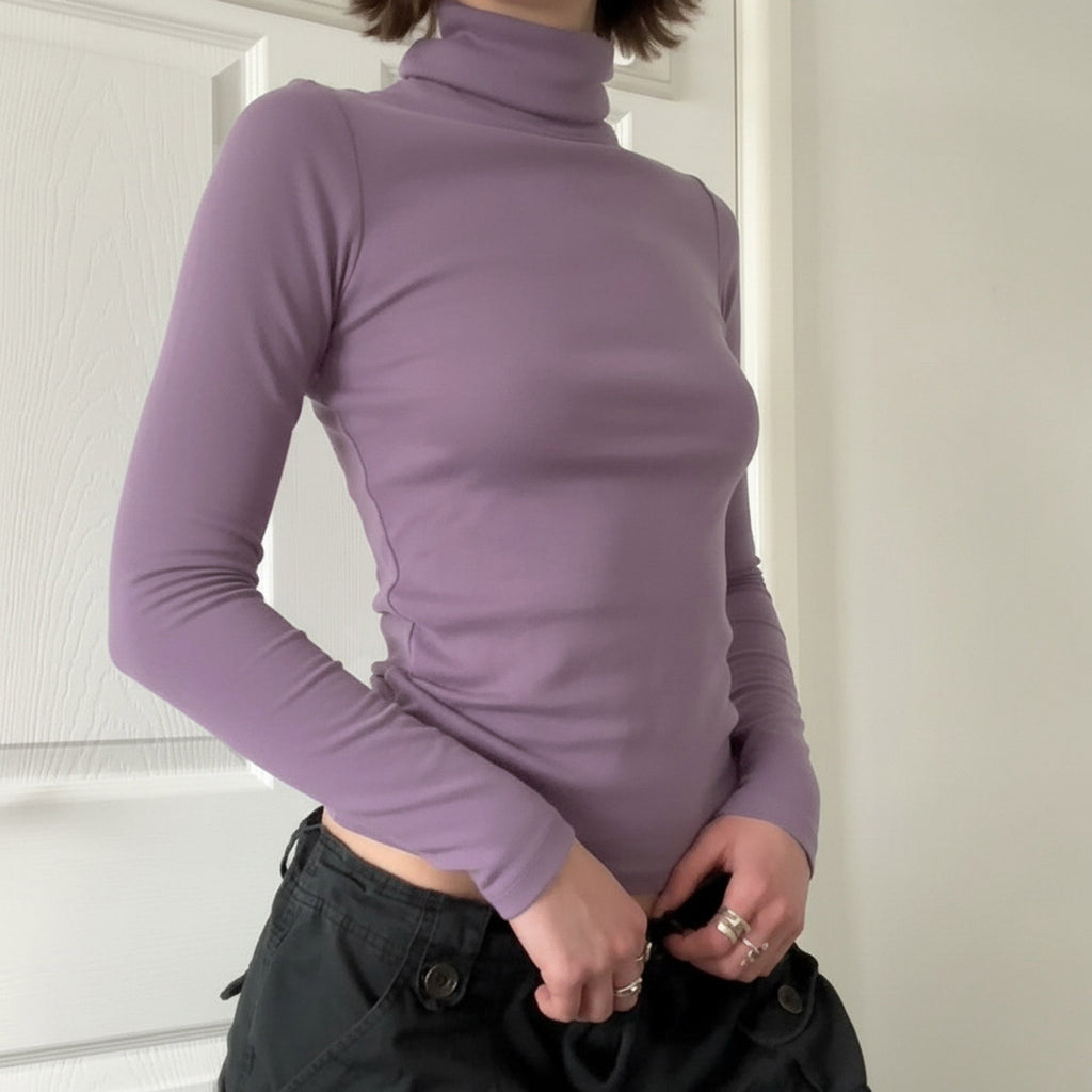 High Neck Slim Fit Knit Top Long Sleeve T-Shirt Women's Fashion Casual Wear