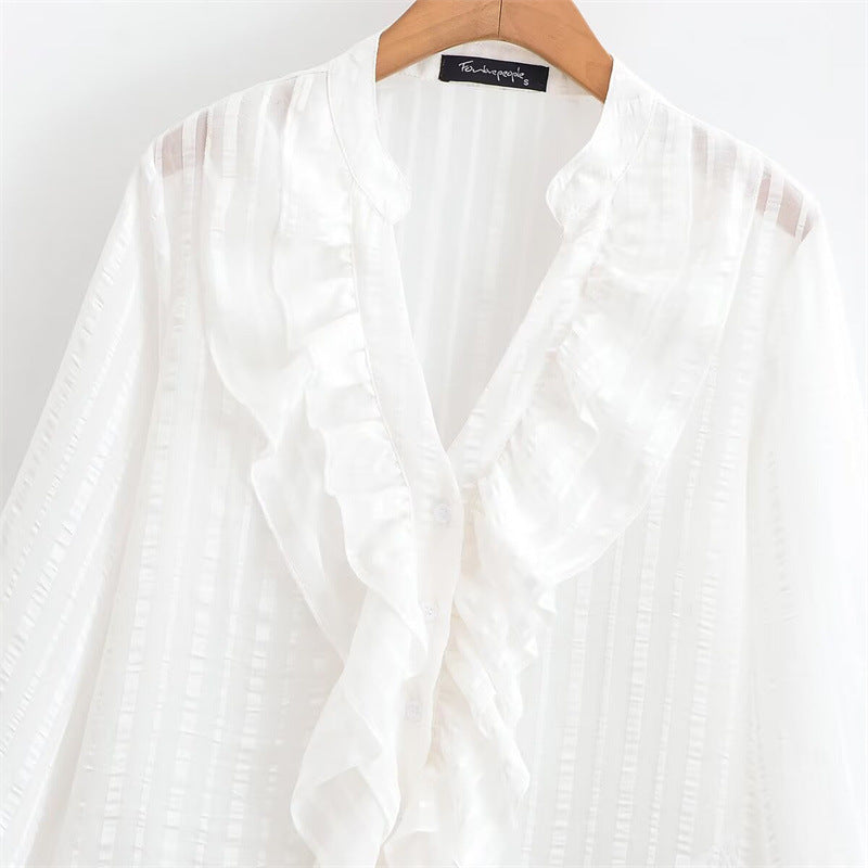 Elegant Style Women's Fashion Casual Versatile Loose Long Sleeve Ruffle Design Blouse