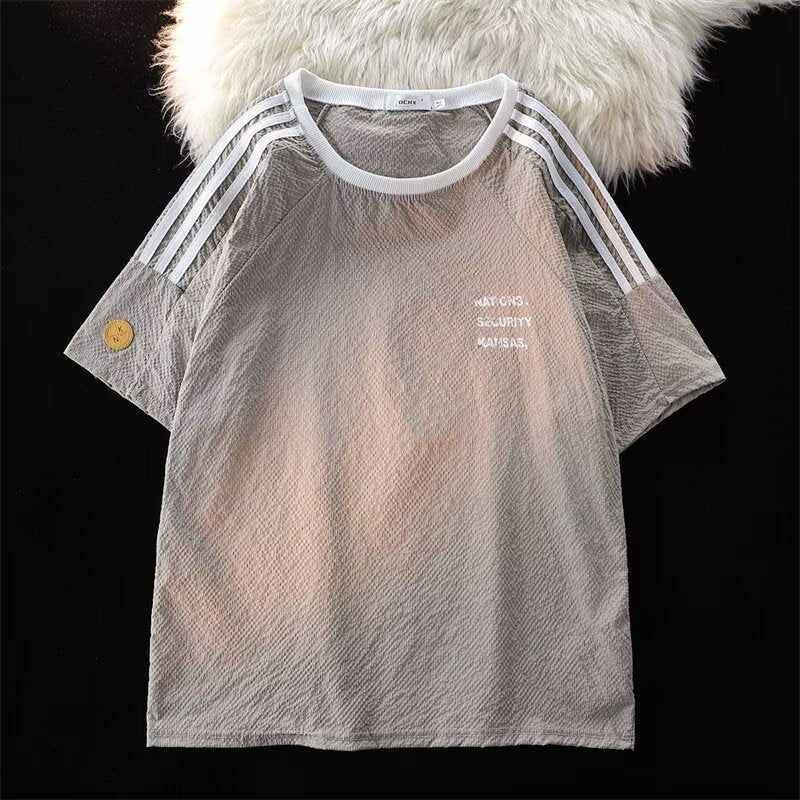 Summer quick drying simple half sleeved sporty loose letter printed round neck top