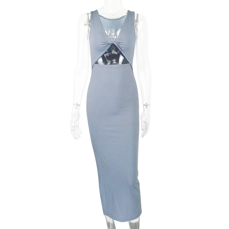Women's sexy twisted slit slim fit dress