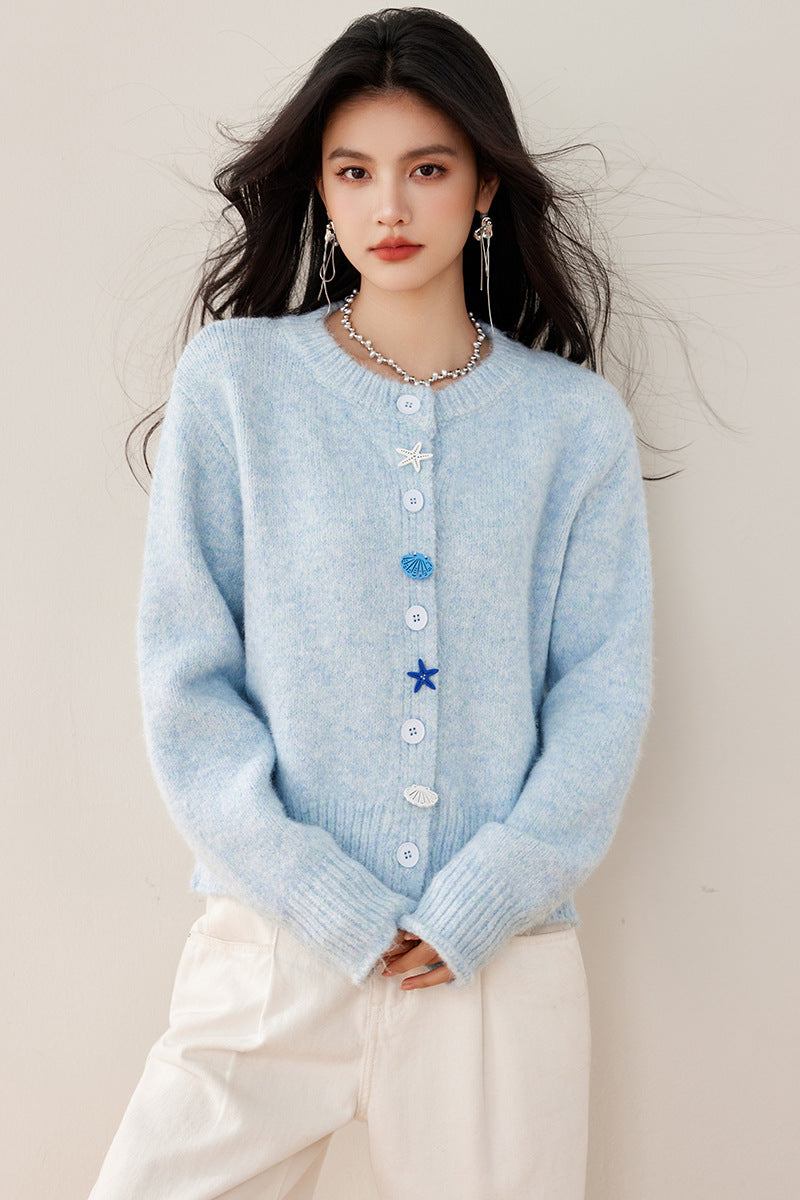 Wholesale Real Shot ◆ In Stock Blue Starfish Shell Soft Round Neck Korean Style Atmosphere Design