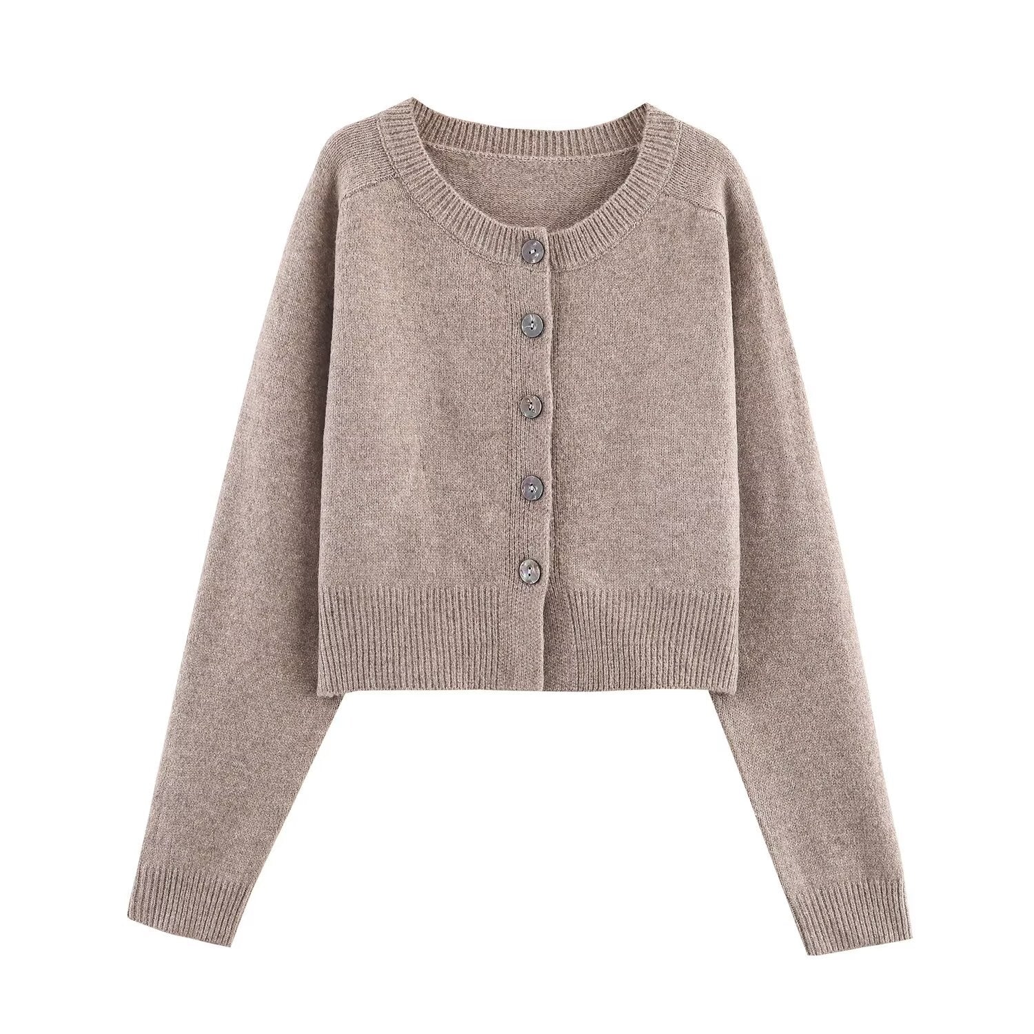 Solid color loose button knit cardigan for women