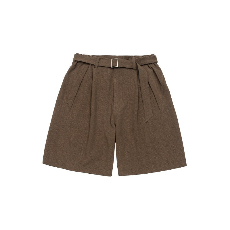 Micro wrinkled texture oblique segmentation active pleats hanging feeling ribbon suit shorts