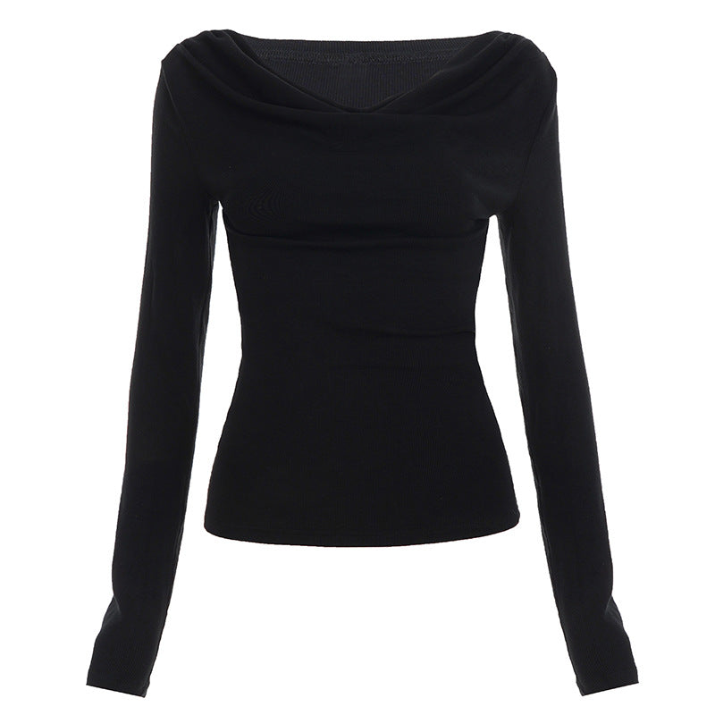 Off-Shoulder Slim Fit Long Sleeve T-Shirt Choker Neckline