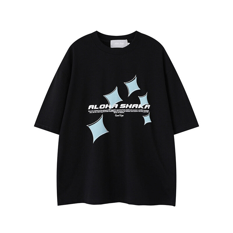 Star print round neck men's and women's loose short sleeves