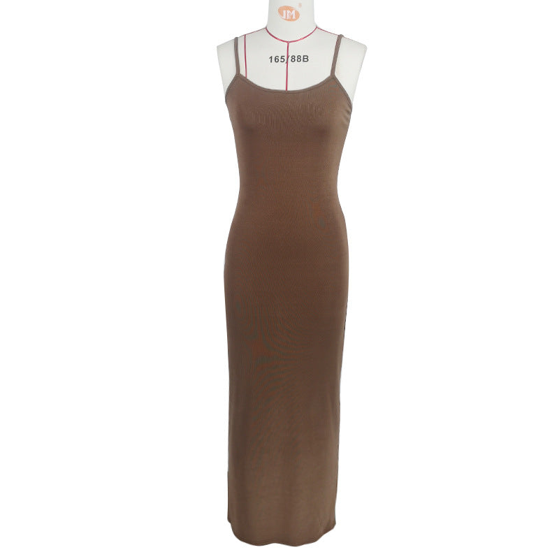 Women's solid color suspender dress