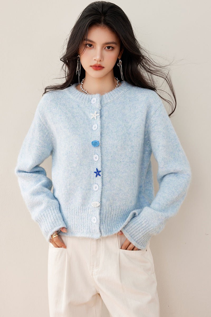 Wholesale Real Shot ◆ In Stock Blue Starfish Shell Soft Round Neck Korean Style Atmosphere Design
