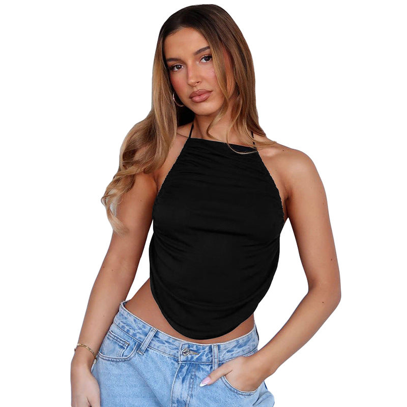 Women's  Pure Color Halter Sleeveless Crop Top Sexy Strap Tank Top