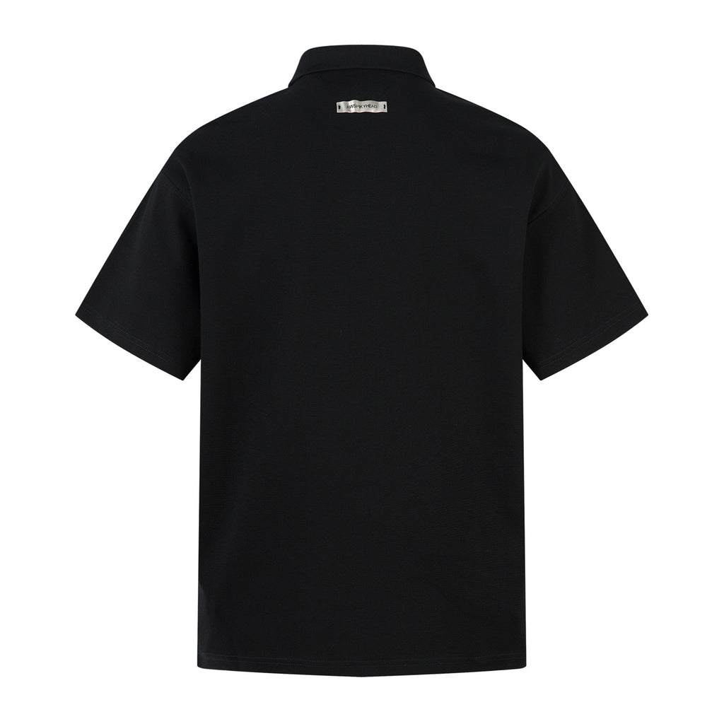 Simple Metal Decorated Turn-Down Collar Heavyweight Short Sleeve T-Shirt Men's Couple Casual Loose Fit