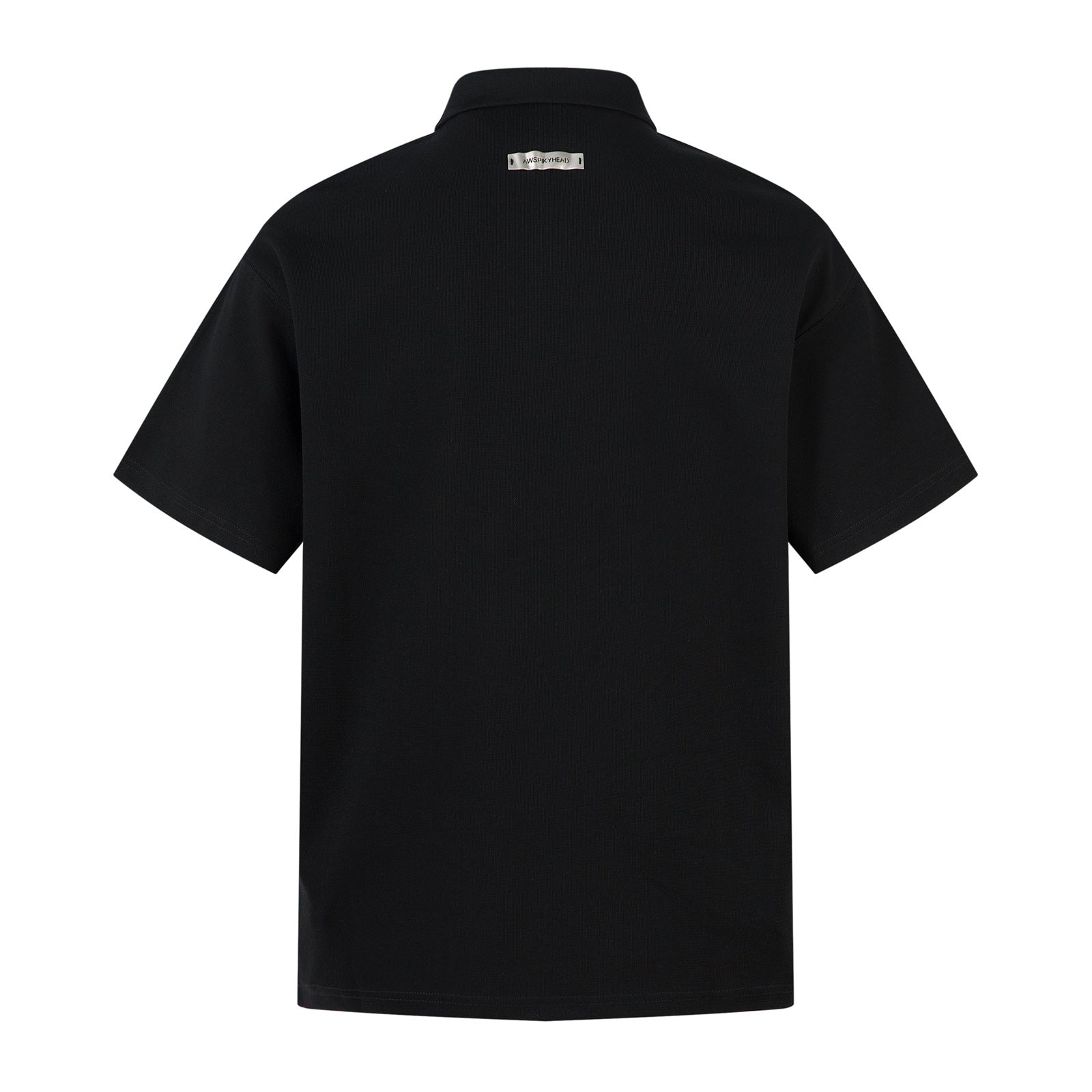 Simple Metal Decorated Turn-Down Collar Heavyweight Short Sleeve T-Shirt Men's Couple Casual Loose Fit
