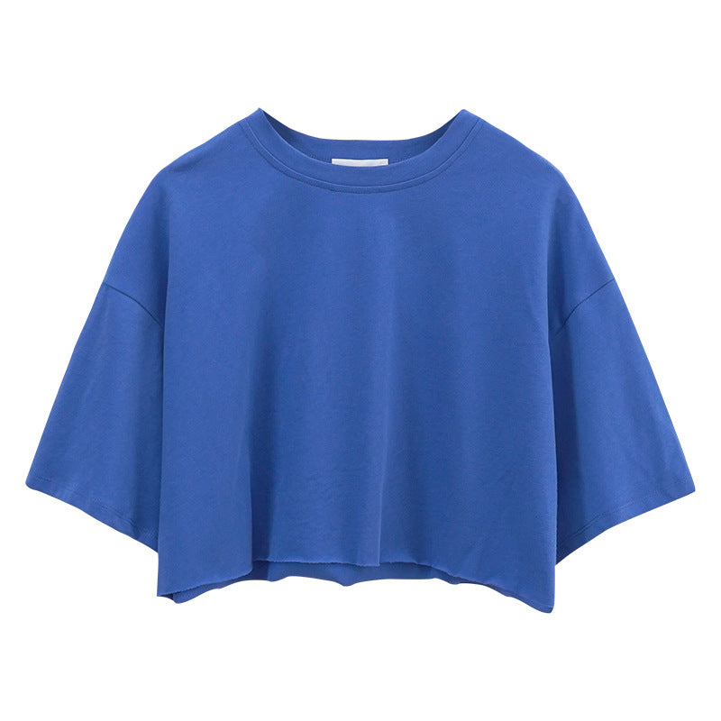Crop Top Women Spicy Sport Style Round Neck Short Sleeve T-Shirt Pure Cotton Short Length Top Summer
