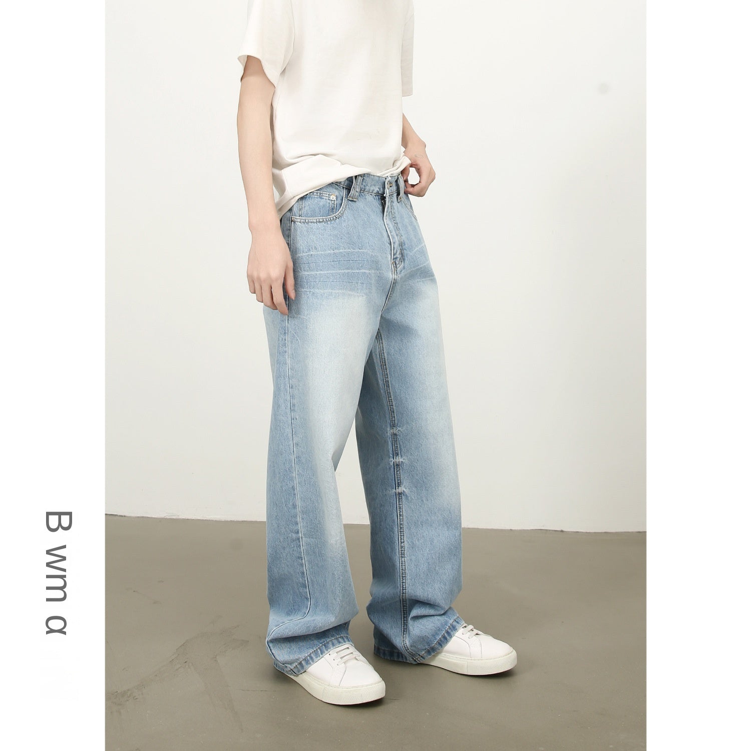 Nirben Denim | New American Basic Versatile Retro Washed Semi-Elastic Waist Loose Wide-Leg Jeans