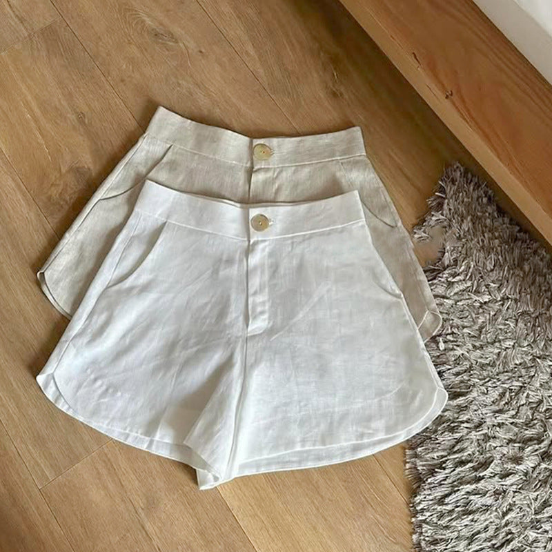 Tencel Linen Elegant Women's Shorts A-Line Design High Waist Slimming Casual Hot Pants