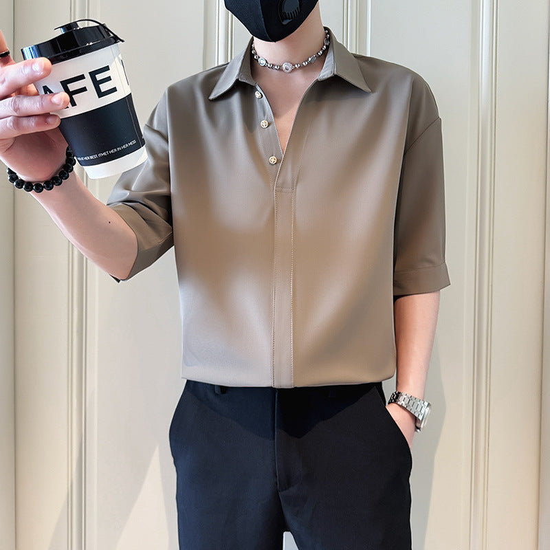 Men's short sleeved ice silk shirt mid sleeved top
